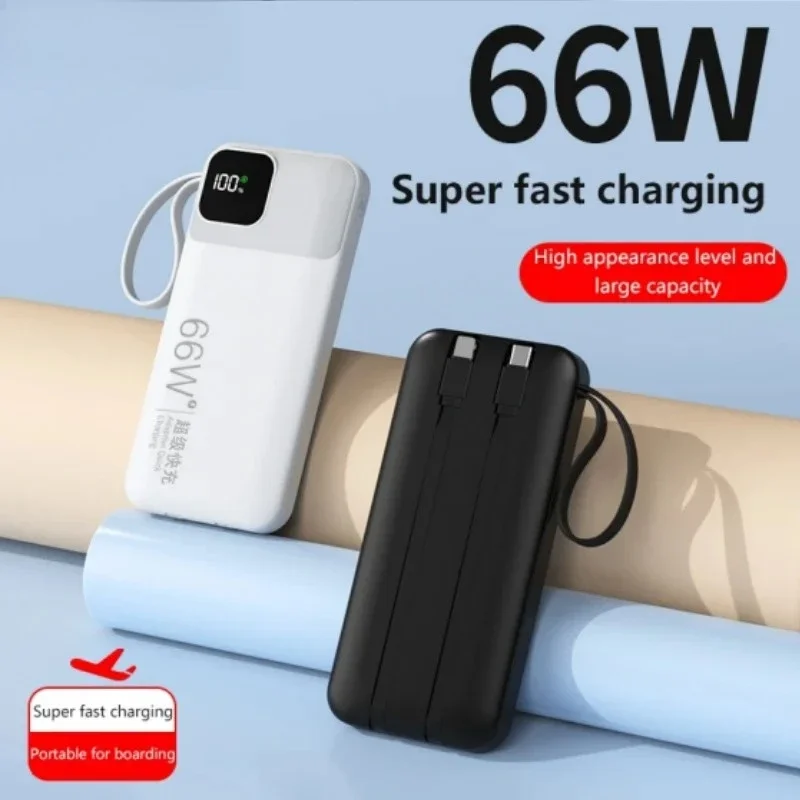 NEW 20000mAh 66W Portable Fast Charge External Battery High Capacity with Cable Power Bank for Iphone Xiaomi Backup Battery