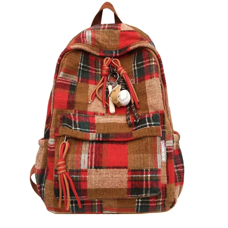 

Student School Bags Retro Plaid Versatile Plaid Women Backpacks Cute Laptop Travel Rucksack Lightweight Large Capacity Backpack