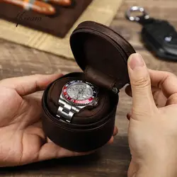 Leather Watch Travel Case Zipper Single Watch Case Storage Soft Cushioned Container for Wristwatch Organizer Box for Men Gift