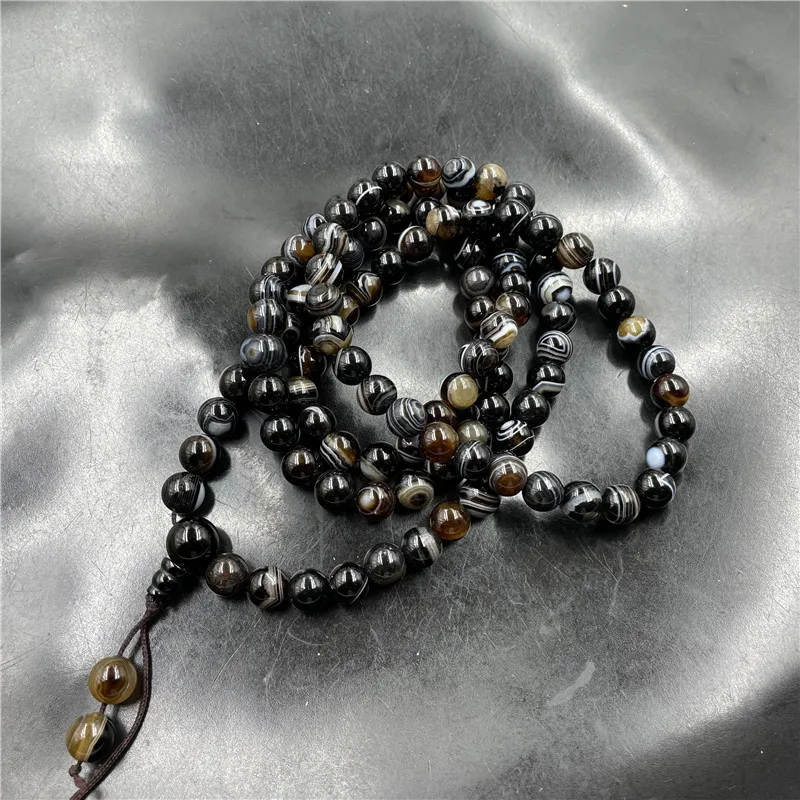

8mm 108 PCs Sardonyx Agate Buddha Beads Rosary Men's and Women's Sweater Chain Necklace