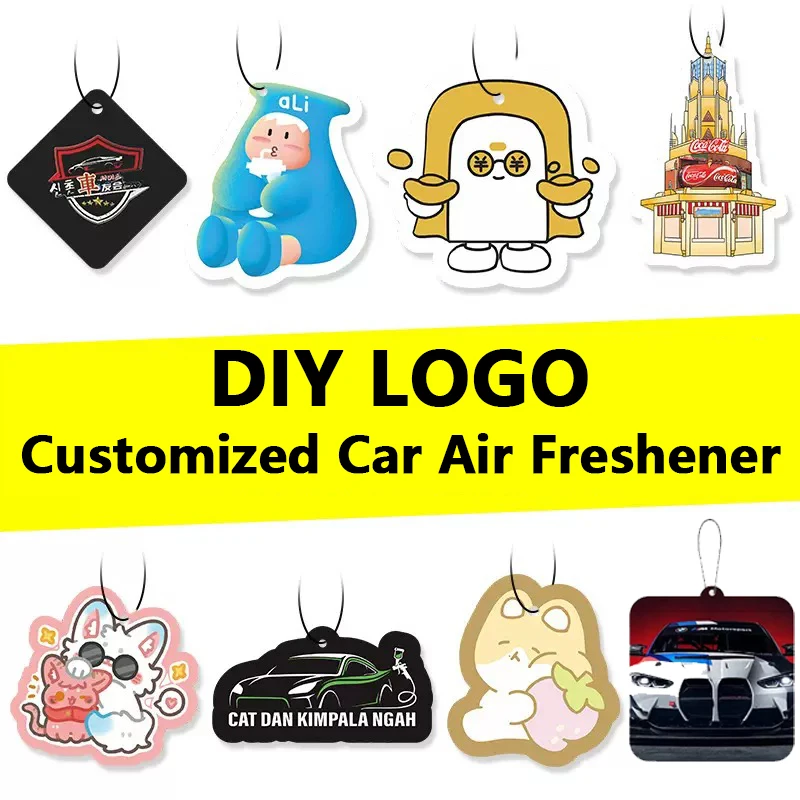 

50 шт., автомобильные освежители воздуха с логотипом, автомобильные духи, подвесное зеркало заднего вида, долговечное ароматерапевтическое украшение интерьера автомобиля