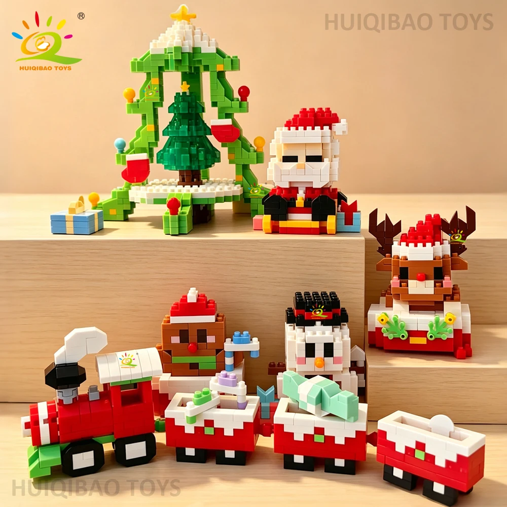 HUIQIBAO Mini Christmas Tree Santa Claus Snowman Model Micro Bricks Building Block Set DIY Elk Bricks Toys for Adult Gift
