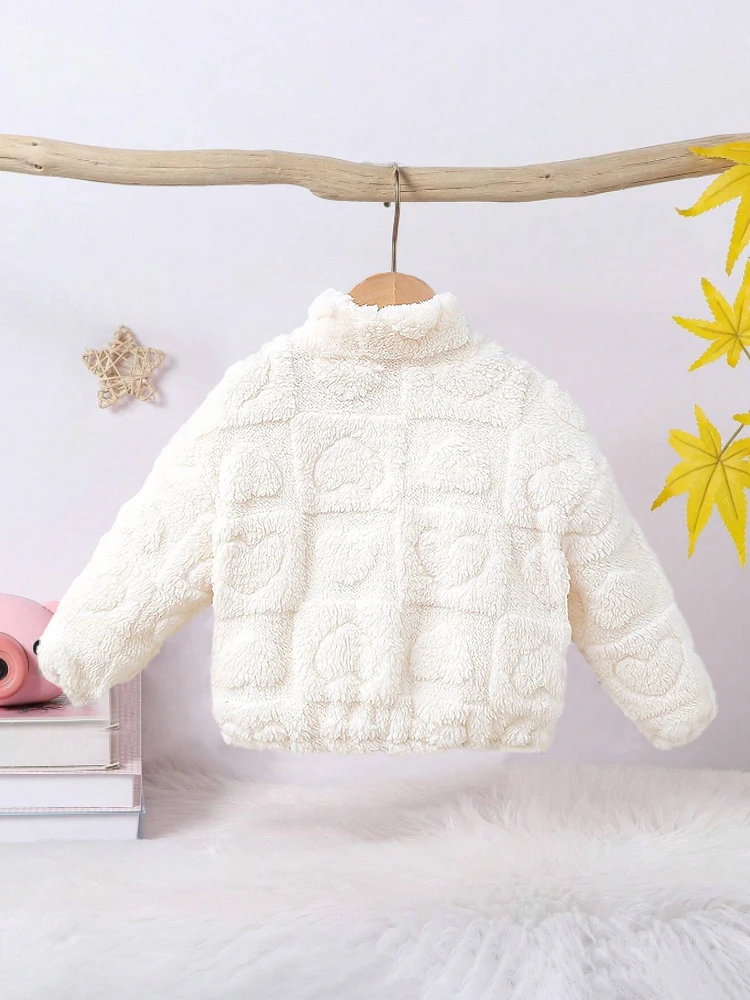 Autumn and winter baby girl\'s thick fleece warm high neck love jacket, casual and comfortable Child Accessories