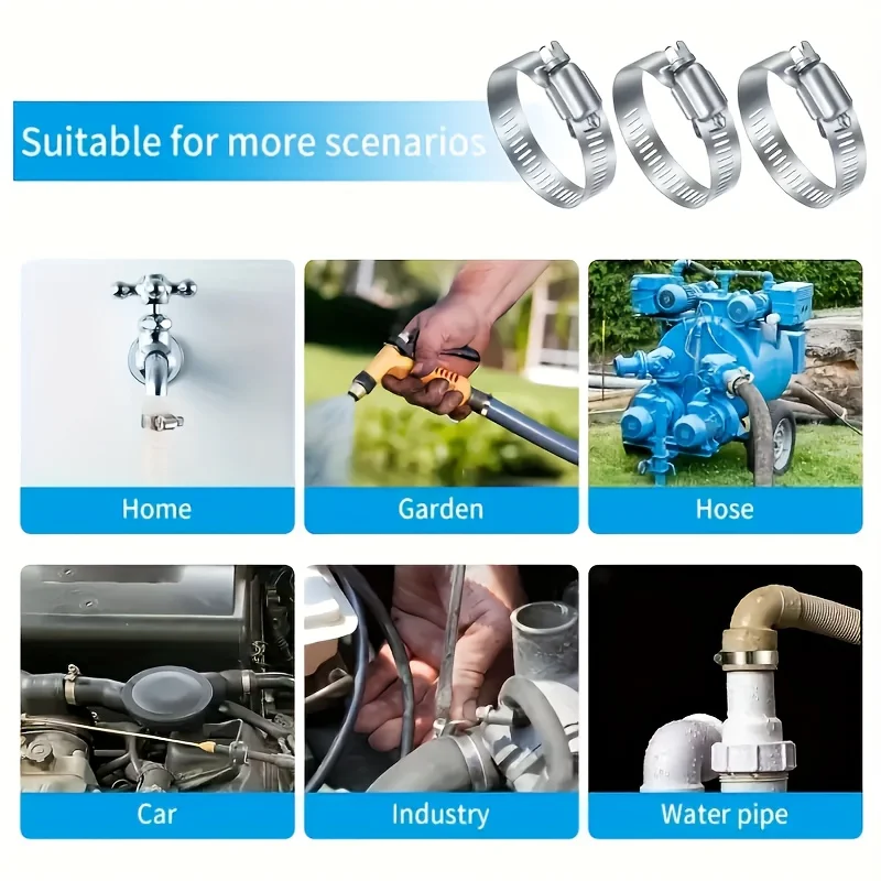 hose clamps worm gear hose clamps, 5 sizes of hose clamps for water pipes, gas pipes, silicone hoses image 4
