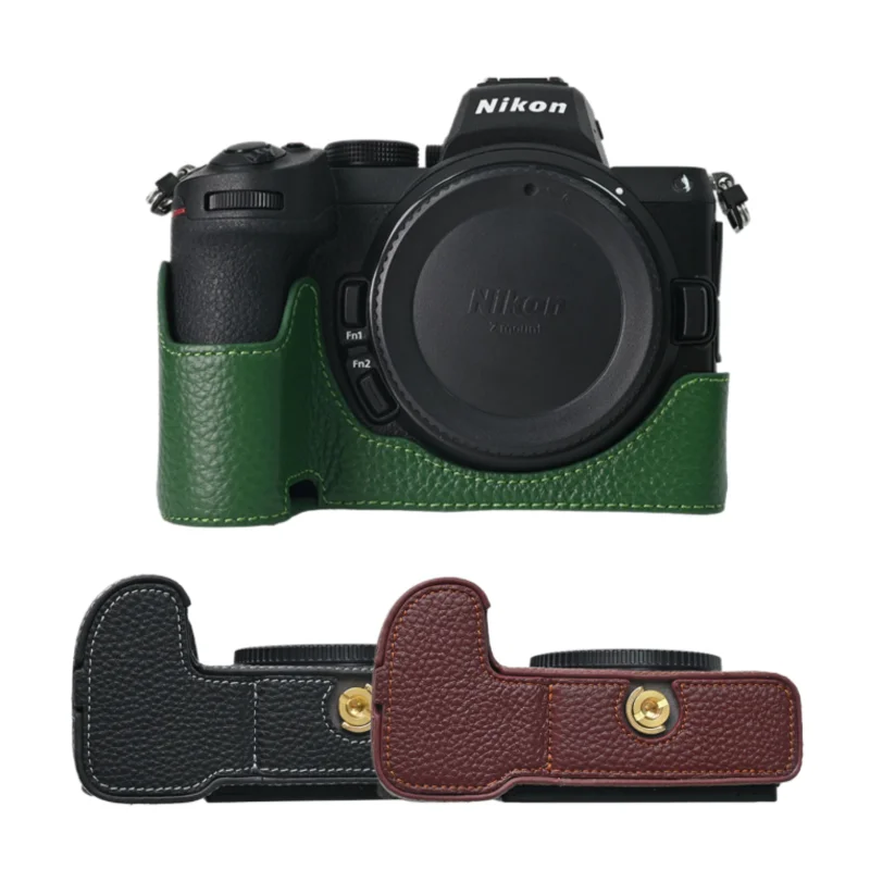 كاميرا جلد طبيعي نصف الجسم حقيبة واقية قاعدة غطاء لنيكون Z7II Z6II Z5II Z7 Z6 Z5 مع فتح البطارية
