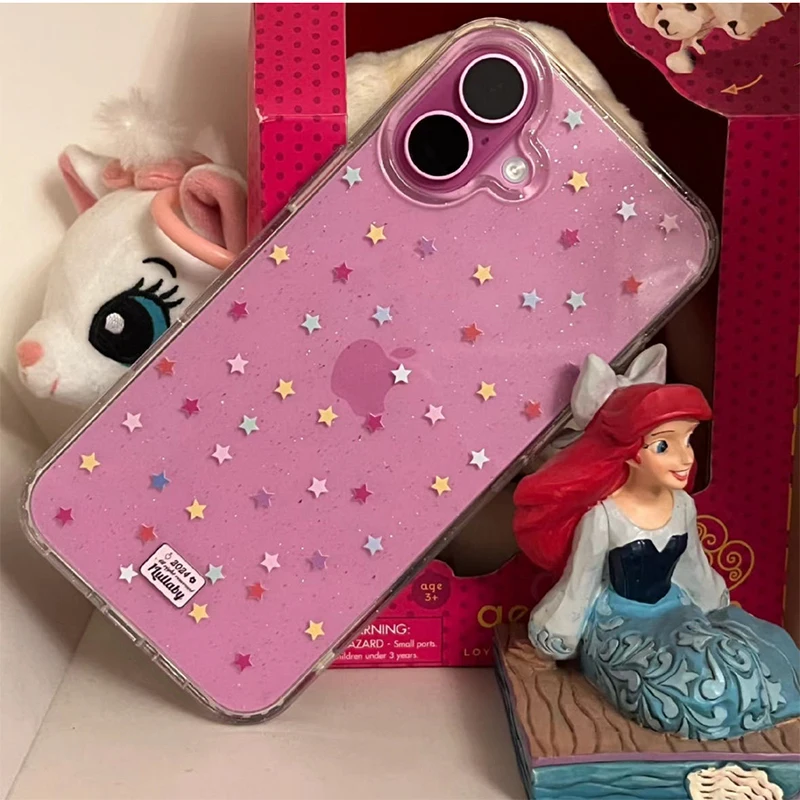 

Korea Fashion Stars Sparkling Pink Phone Case for iPhone 16 Pro 15 14 13 12 11 Promax Plus Luxury High-end Minimalism Back Cover