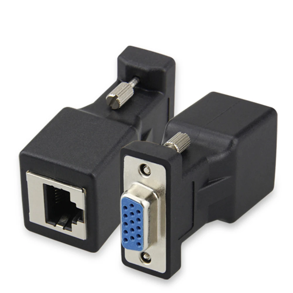 Ethernet RJ45 Female Connector to 15pin VGA Female Convertor VGA RGB HDB Extender to LAN CAT5 CAT6 RJ 45 Network Cable Adapter