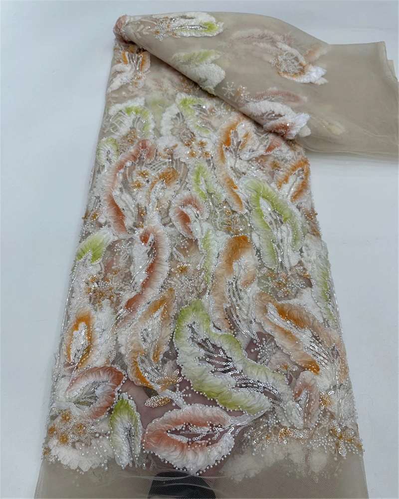 Nieuwe Afrikaanse zware kralen kant stof 2025, hoge kwaliteit Franse Nigeriaanse pailletten borduurwerk bruidegom tule kant stof avondjurken