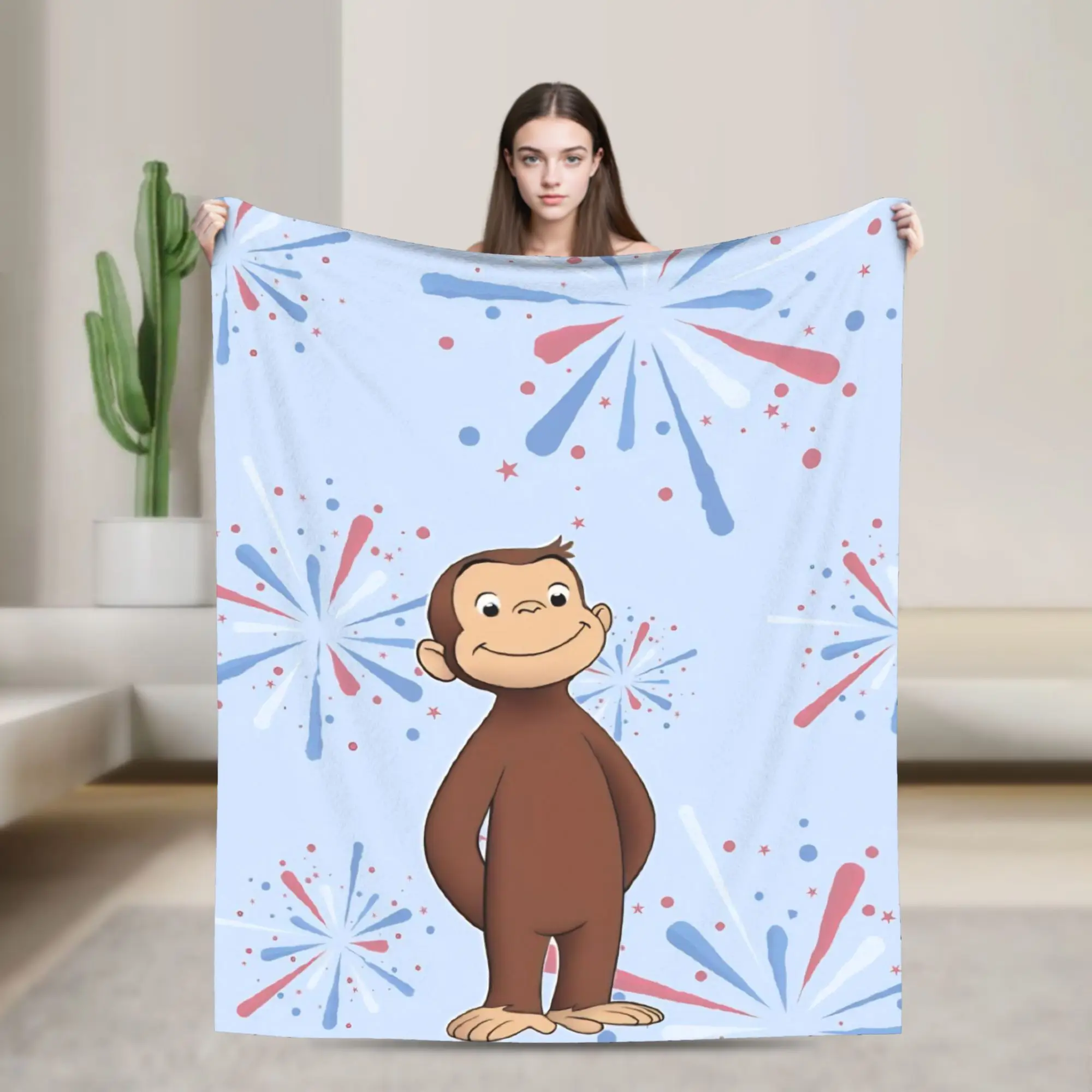 Super Soft Curious George African Monkey  Throw Blanket Premium Fleece Flannel Lightweight  Bed Blanket Super Cozy Blankets