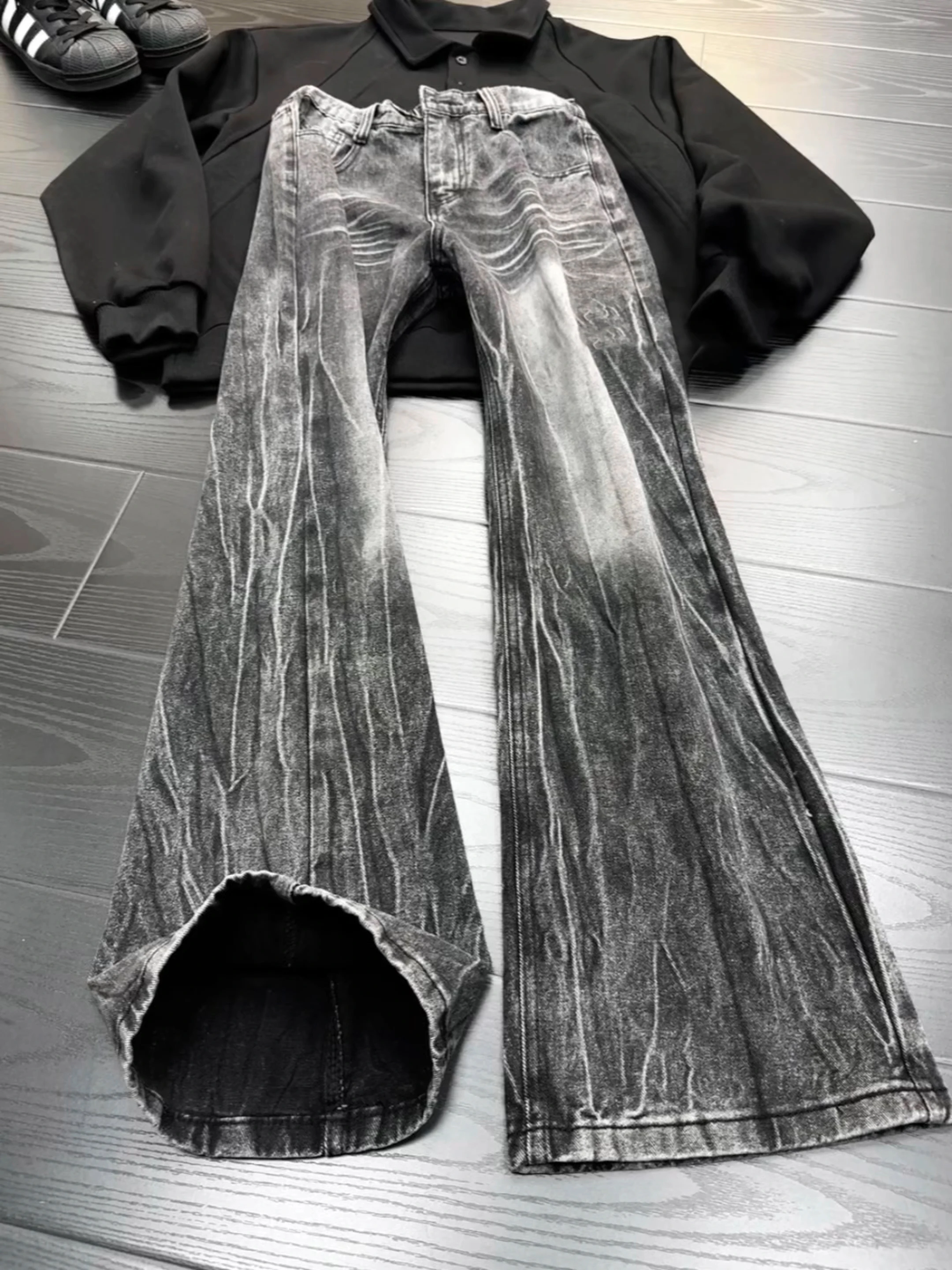 

Waed Fce Lined Straight Leg Men's Jeans Bla Slim Flare Long Trousers American High Street Sle Winter Casual Faion