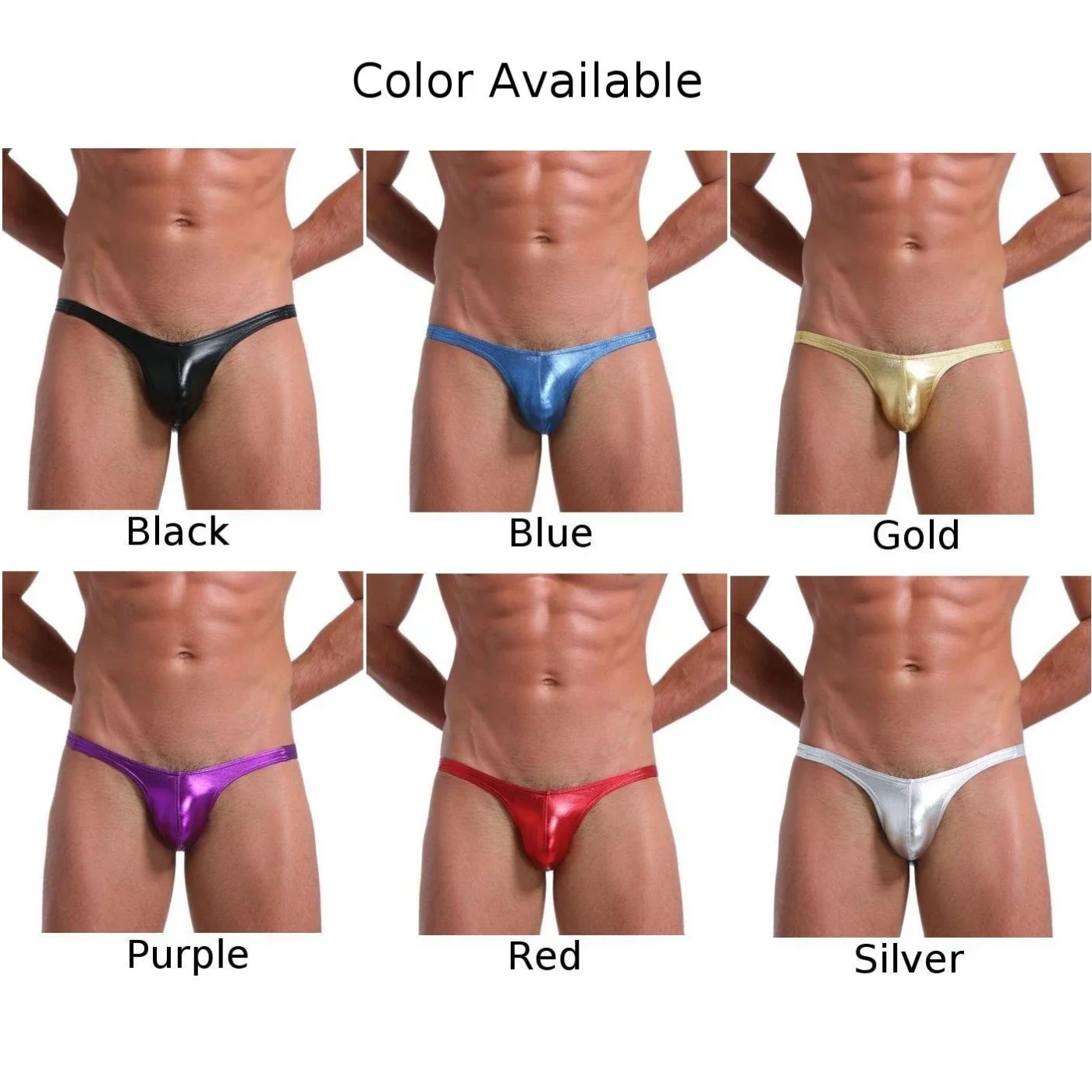 ملابس داخلية قصيرة للرجال من الجلد الصناعي ذات مظهر رطب من GString ملابس سباحة قصيرة باللون الأسود/الأرجواني/الذهبي/الفضي/الأزرق/الأحمر