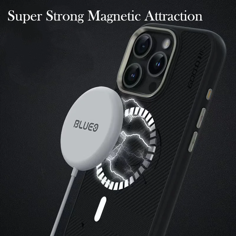 Blueo Carbon Fibre Case For iPhone 16 PRO Max Wireless Charging Back Cover Case for iPhone 16 Pro