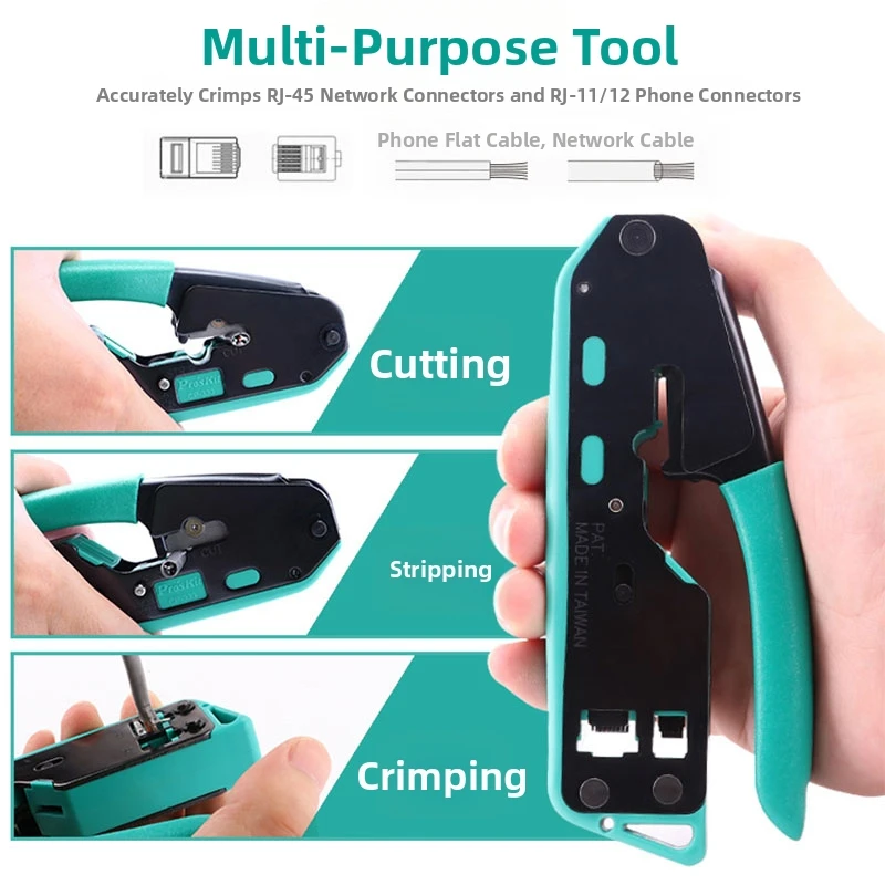 Pro'sKit Multi-functional Network Cable Crimping Pliers CP-333, Compatible with 6P/8P, Cat5/Cat6 Ethernet Crystal Connectors