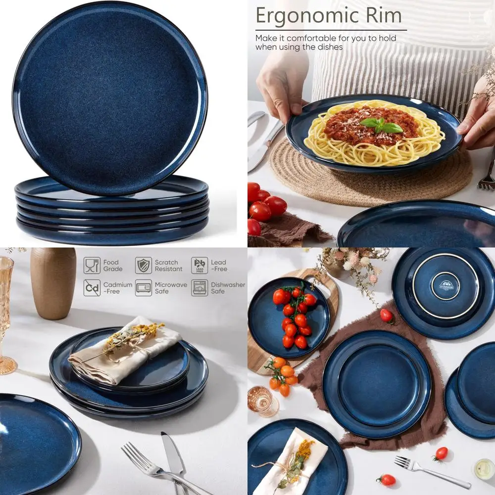 

6-piece stoneware dinner plates set, 10.43" ceramic round plate set, double reactive glaze large dinnerware plates for kitchen,