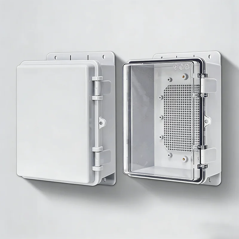 Caja de Distribución Electrónica para Exteriores con Cubierta Impermeable IP66 Gris/Transparente, Caja de Conexiones de Alimentación con Bisagras de ABS