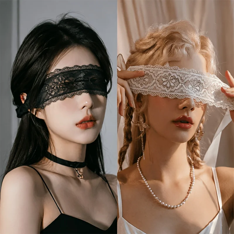 2 Pack Lace Blindfold Eye Masks with Long Ribbons - Masquerade Eye Mask, Perfect for Gifts or Party Props (Black + White)