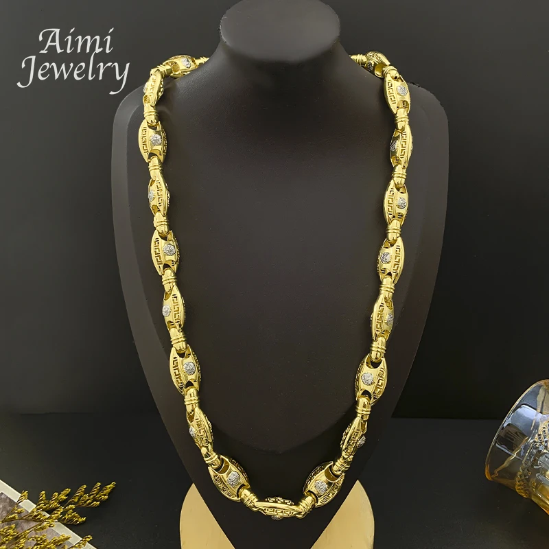 Fashion Y2K Original 24inch Hip Hop Luxury 15mm Width Linked Golden Chain Long Necklace for Man Jewellry Party Banquet Gifts
