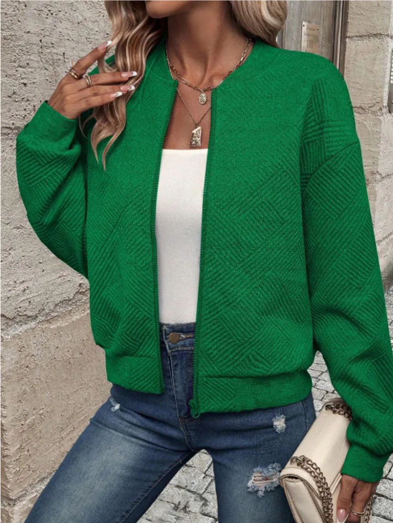 Autumn style semi high neck zipper knitted cardigan women's long sleeved temperament jacket