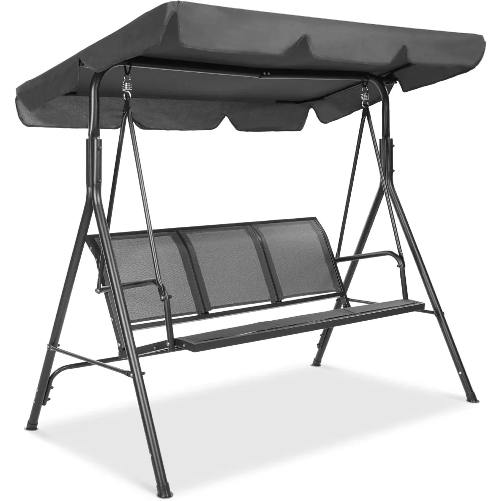 

2-Seater Outdoor Adjustable Canopy Swing Glider, Patio Loveseat Bench for Deck, Porch w/Armrests, Textilene Fabric, Steel Frame