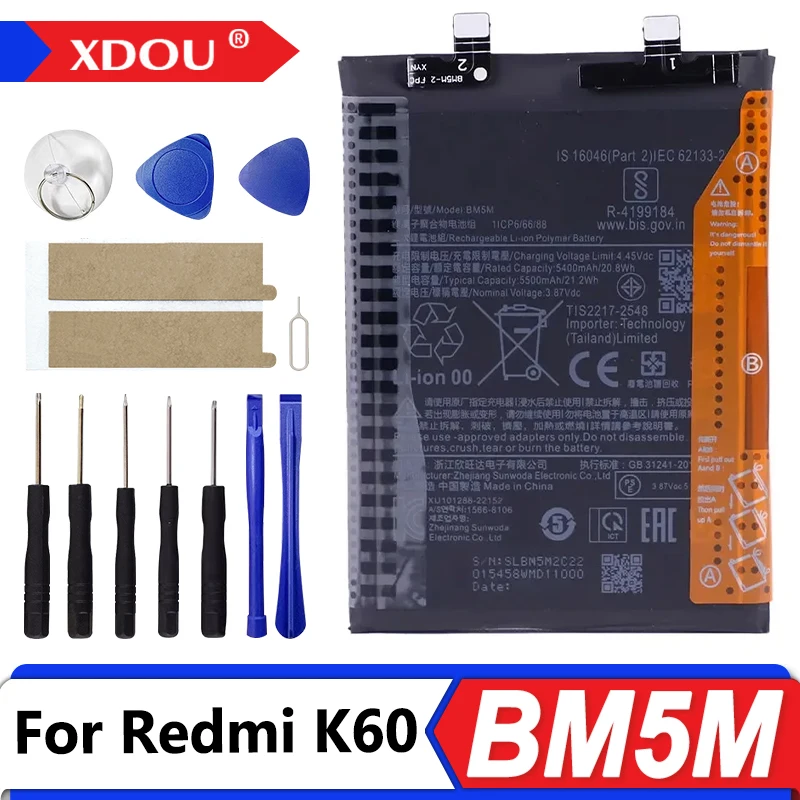 

Brand New Battery BM5M 5500mAh For Xiaomi RedMi K60 Phone Batteries + Tools