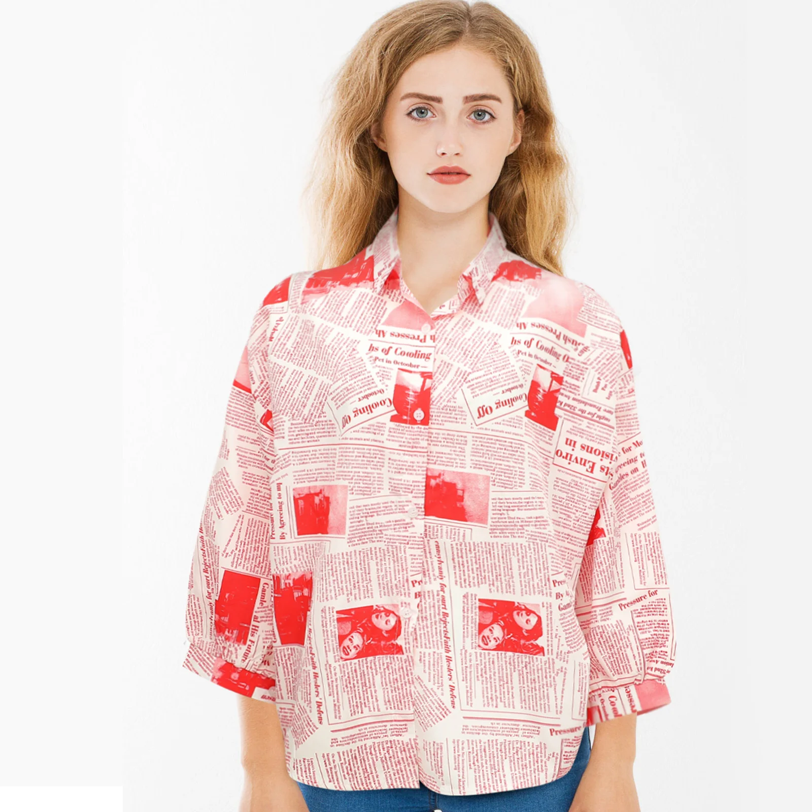 Chemise boutonnée à manches longues pour femmes, chemisiers College pour robe, revers de journal