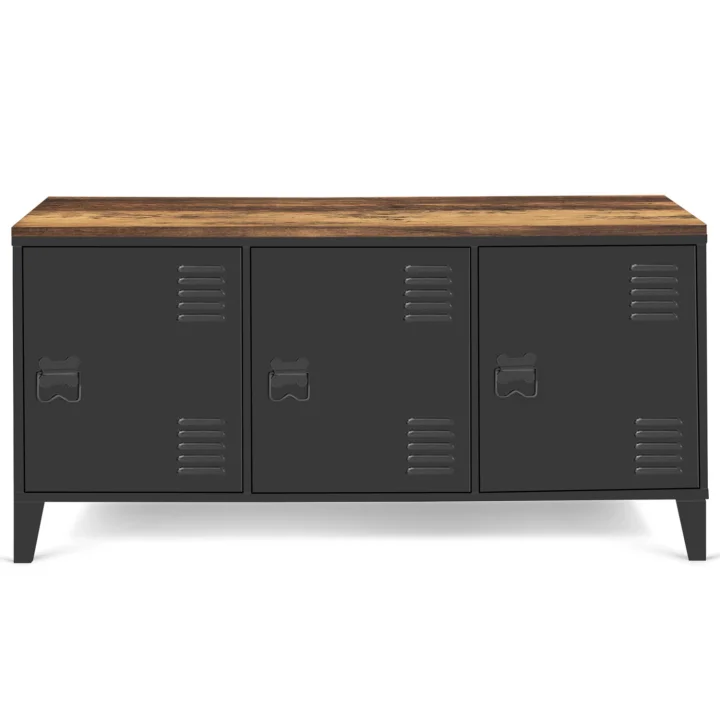 ！@Modern Wood Top Metal TV Stand with Large Storage Contemporary Living Room TV Units & Cabinet for Home Furniture