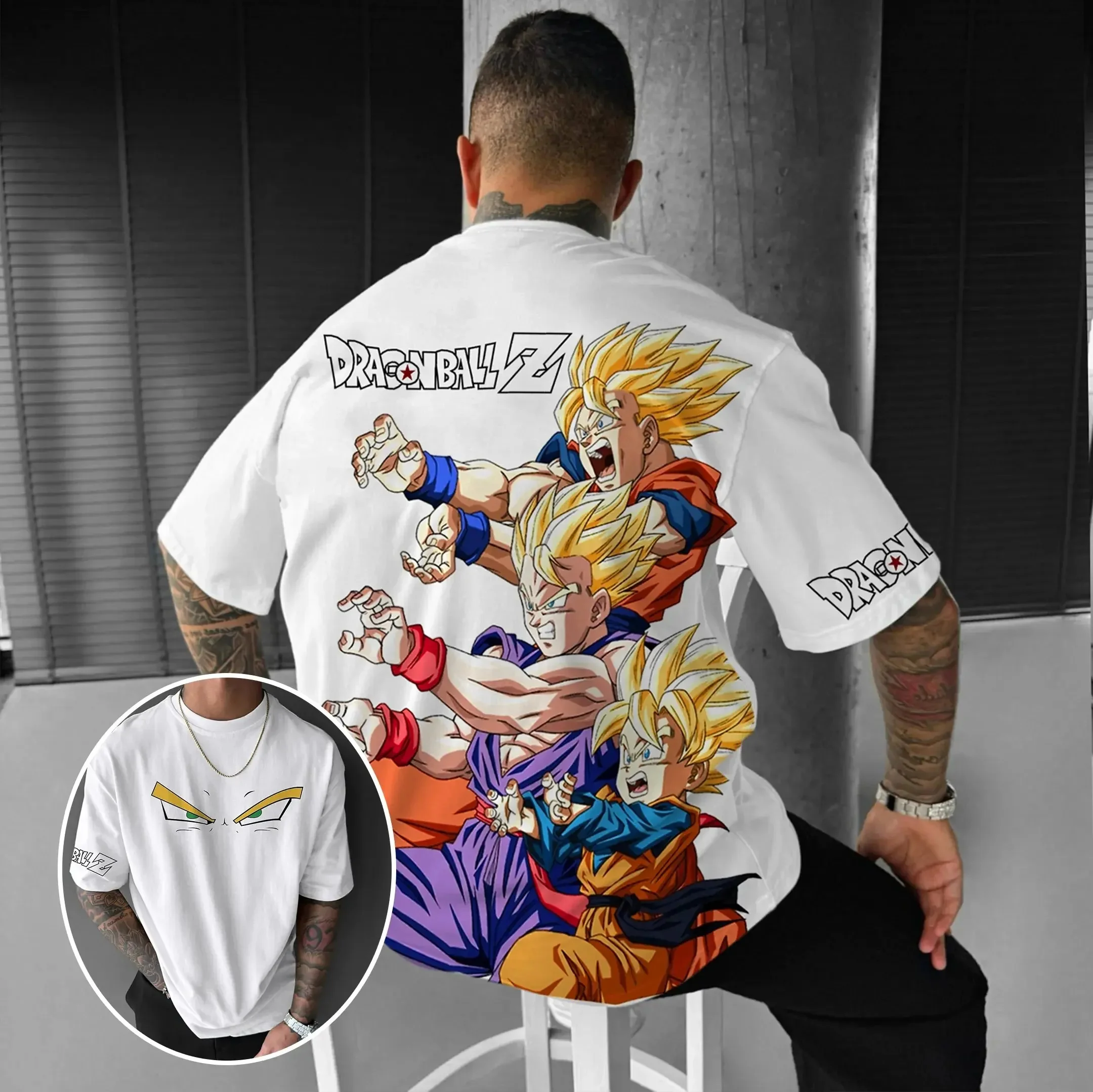Camiseta de manga corta estilo callejero Dragon Ball Saiyan, camiseta de manga corta con estampado 3D de Gohan y Goten, camiseta retro multicolor