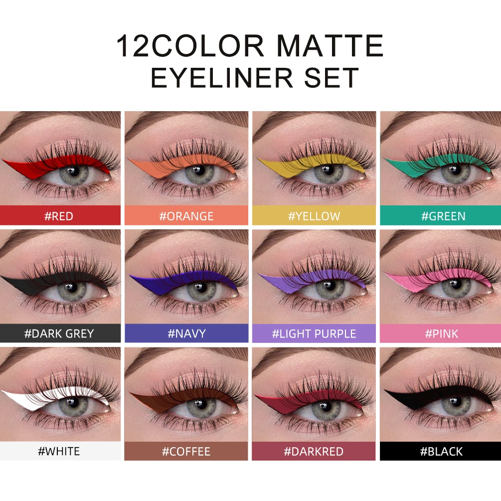 12 Kleuren Matte Eyeliner Potlood Set Glitter Makeup Waterdichte Kleurrijke Liquid Crystal Diamond Eye Liner Pen Gel Make Up Cosmetische