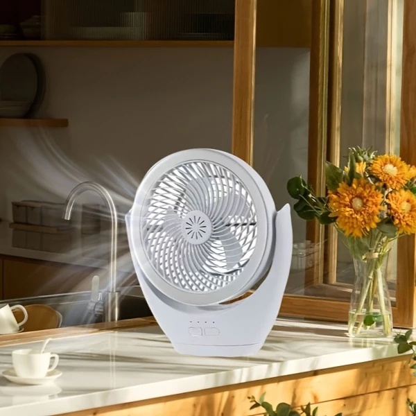 USB Rechargeable Mini Desktop Fans with LED Light with 120° Rotation & Hanging Hook for Bedroom Living Room Study Kitchen Office