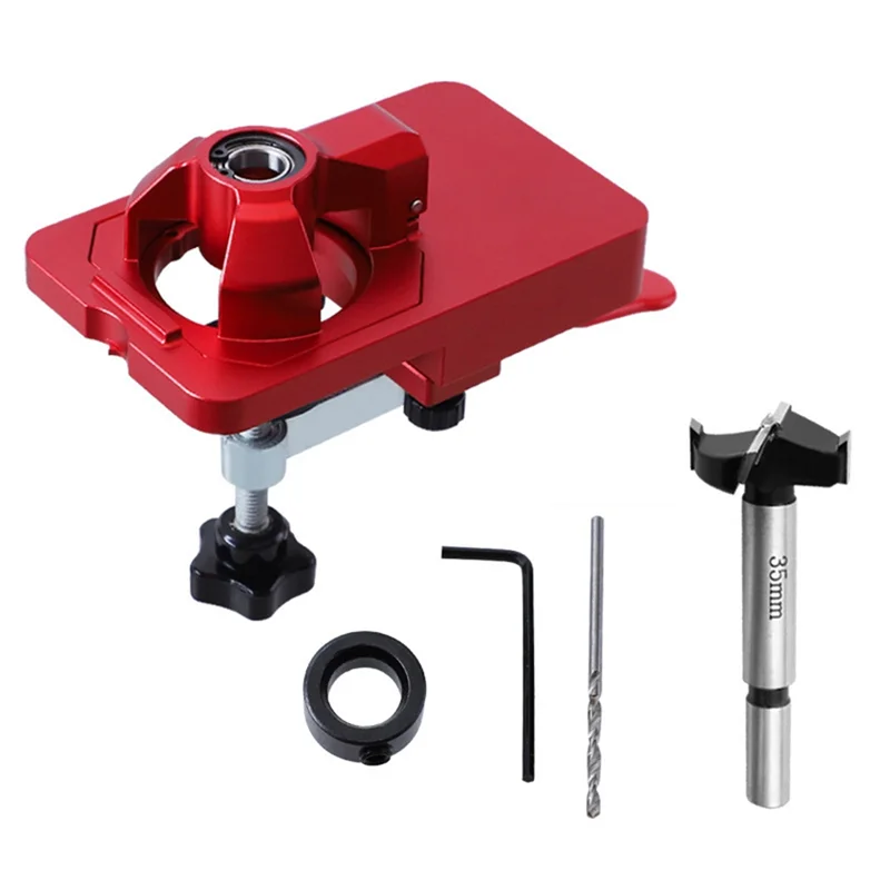 ABJY-Woodworking Hinge Boring Jig Woodworking Hole Drilling Guide Locator Hole Opener Template Door Cabinets Red 1Set