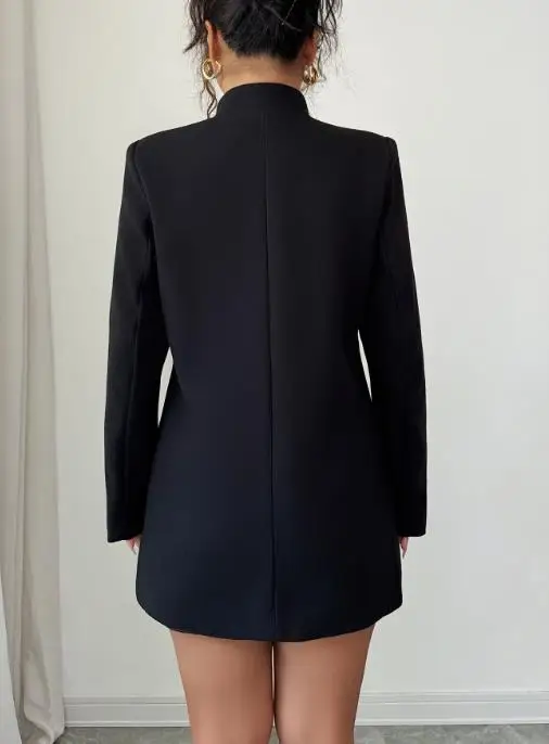 

Autumn Elegant and Simple Button Solid Color Long Sleeved Suit Jacket for Women's Fashion Stand Up Collar Commuting Suit Jacket