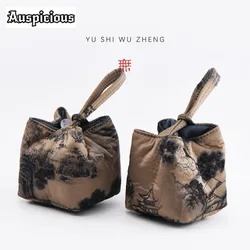 Chinese Ink Landscape Fabric Tea Cozies Handmade Protection Camping Bag for Tea Tea Cozy for Teapot Hand Bag Travel Tea Set Bag