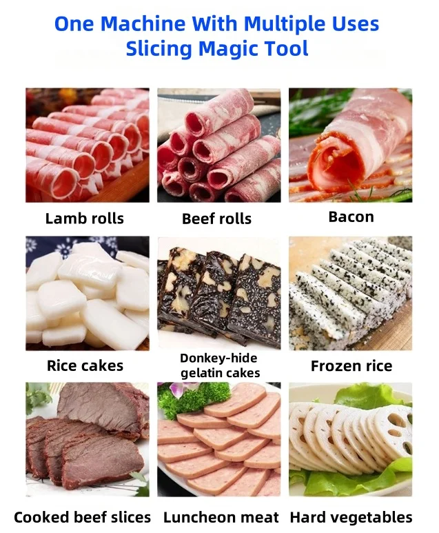 معدات الجزار الصناعية الجديدة 4 لفات قاعدة أرضية قطاعة طعام اللحوم آلة قطع سميكة للسجق لحم الخنزير المقدد ولحم البقر أكثر