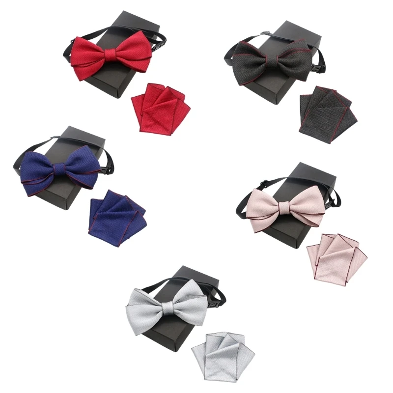 Stylish Kids Pre Tied Bowtie with Pocket Square Handkerchief Set for Birthday Wedding Ceremony Parties Celebrations