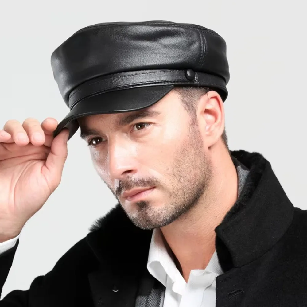 Fashion PU Leather Berets Solid Color Leisure Sports Cap Korean Style Sunscreen Hat Women Men