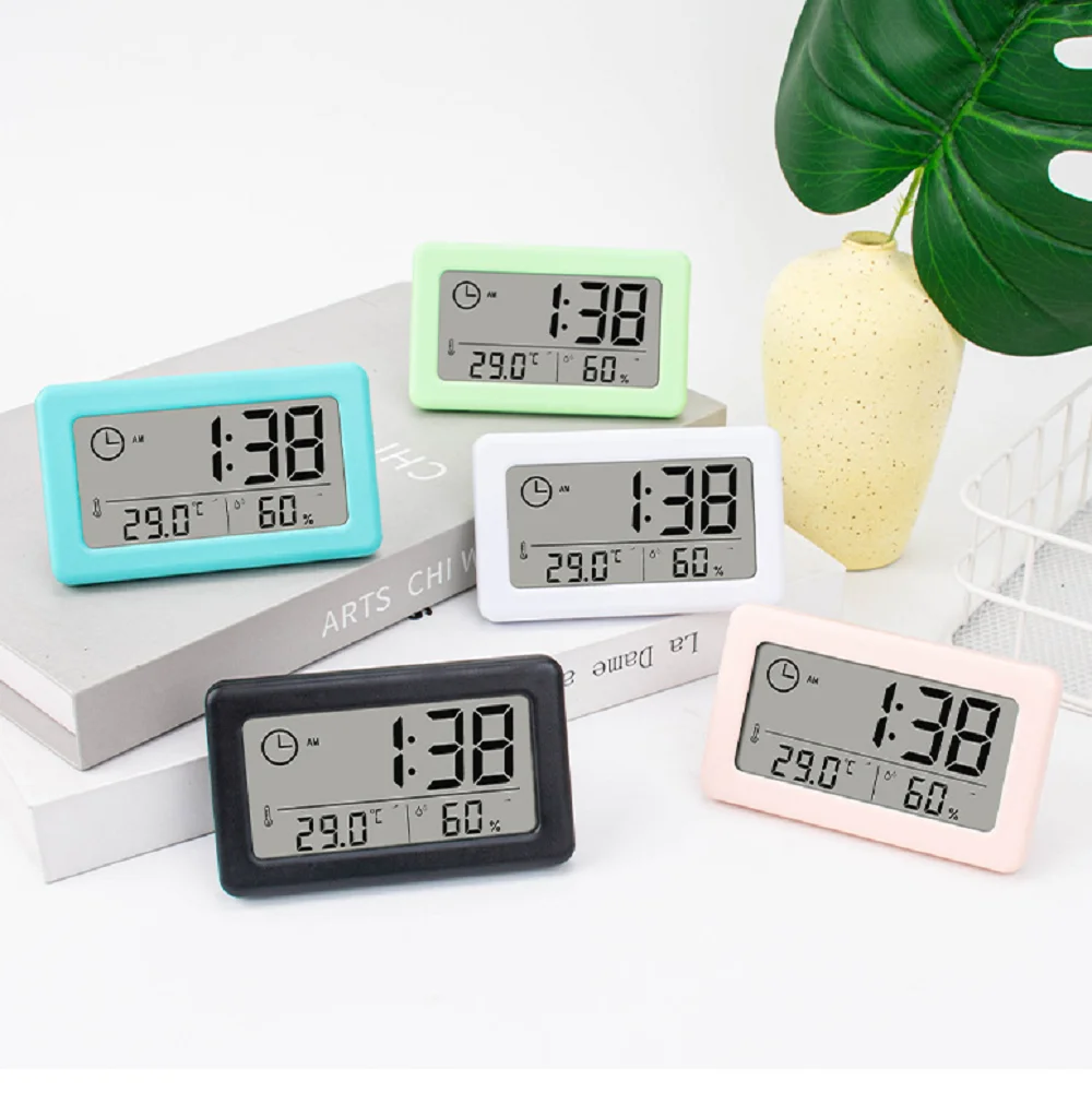 NEW Portable Mini Digital Desk Clock Temperature Humidity Display Desk Clock Wall Mounted 24-hour Digital LCD Clock