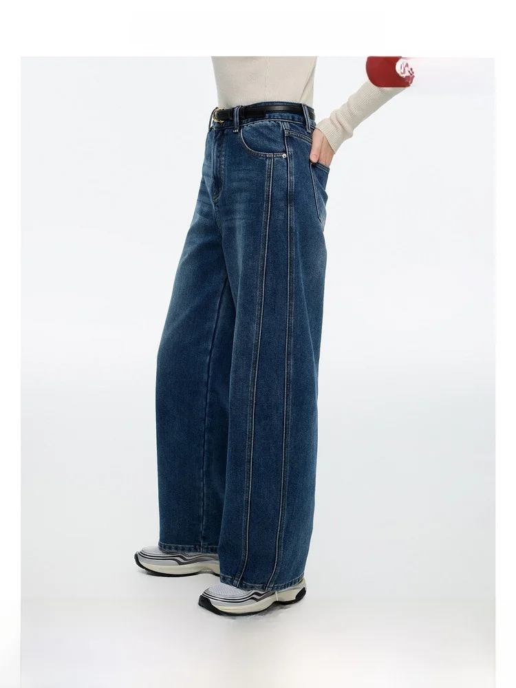 

Джинсы женские Vega Chang с высокой талией, широкими штанинами, винтажные, с декоративной строчкой, новинка 2025 года, прямые джинсы в стиле ретро