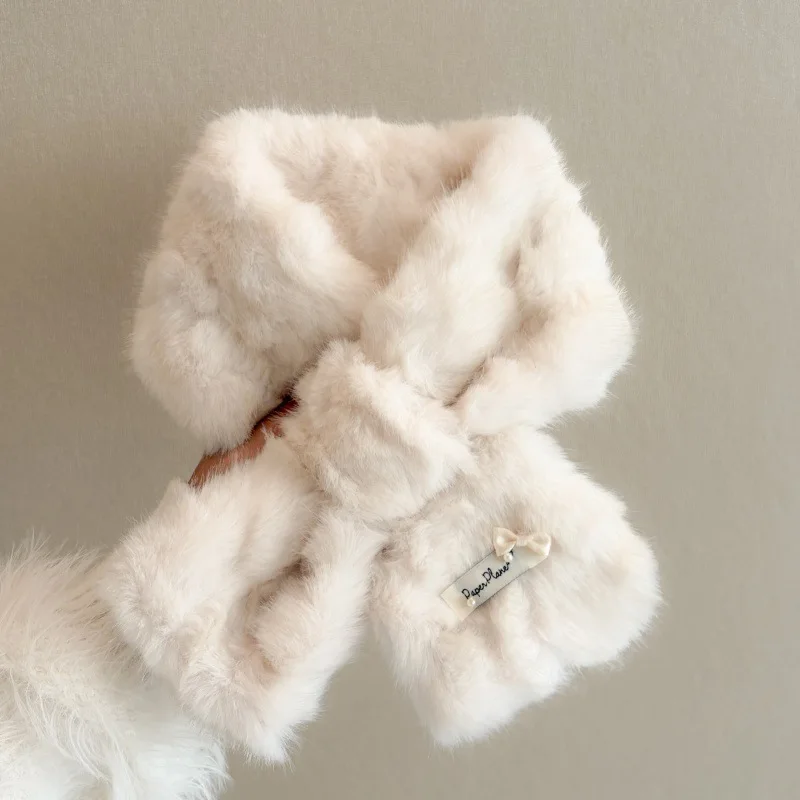 Korean Simple Temperament Solid Color Cross Plush Scarf Winter Outdoor Travel Thickened Warm Neck Protection Soft Waxy Scarf
