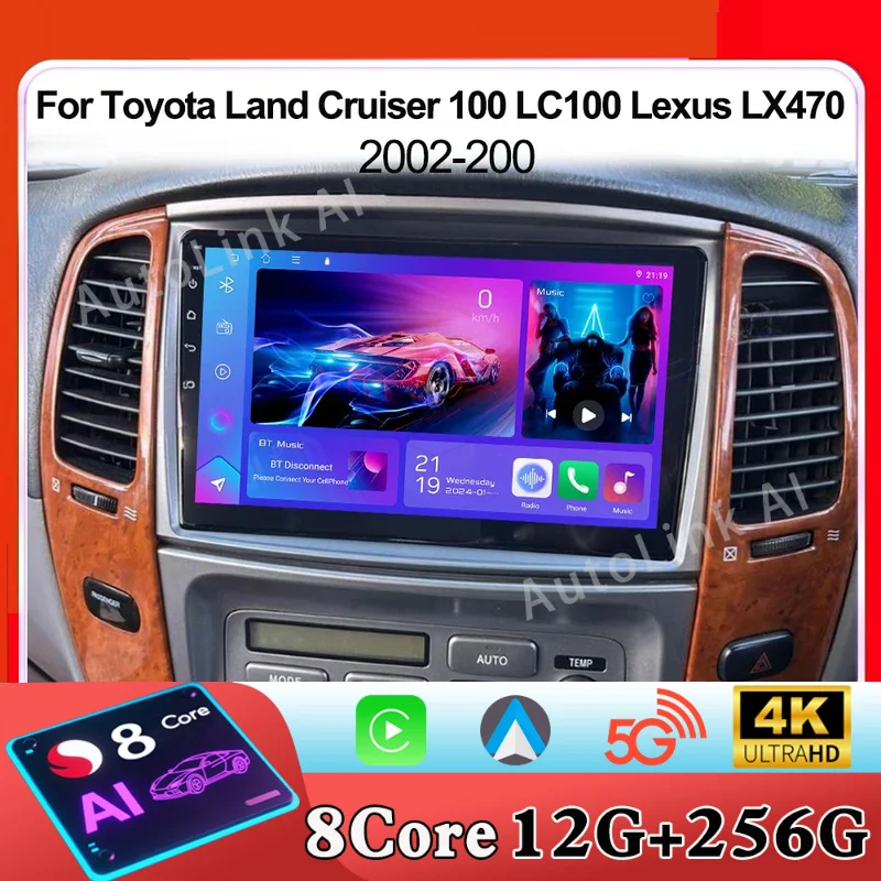 10.1“ 9” Android 15 For Toyota Land Cruiser 100 LC100 Lexus LX470 2002-2007 Multimedia Video Player GPS Radio Stereo WiFi 5G