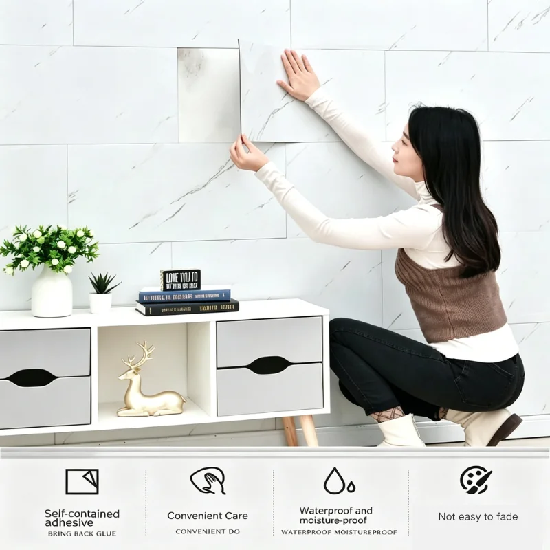Removable Marble PVC Wallpaper 30cmx60cm 10-20pcs Self Adhesive Waterproof Stain Resistant Wall Sticker Bedroom Living Room