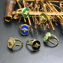 Gold electroplated Bees Insect unique design natural stone ring oval gem stone ring with fashion multi color adjustable ring