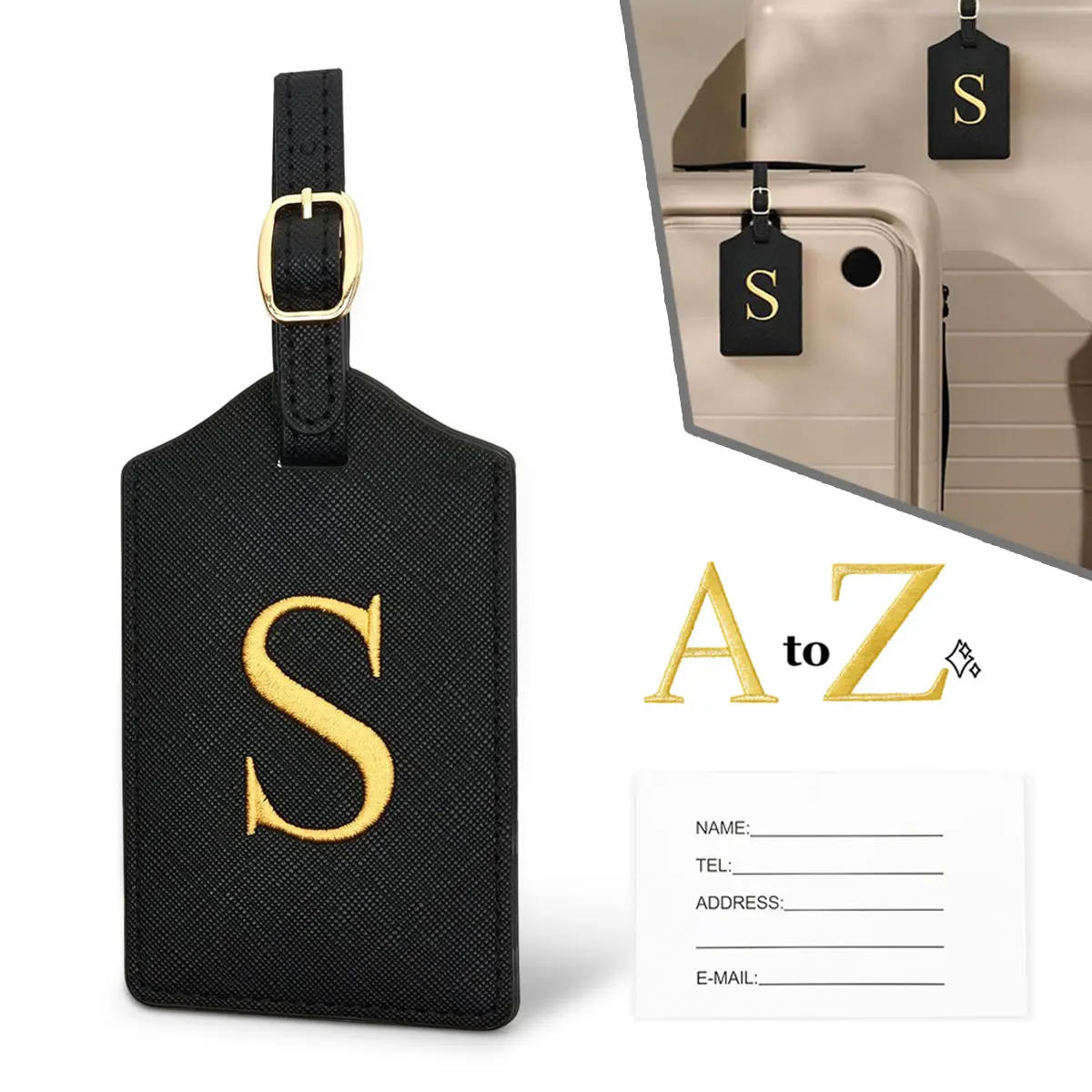 علامة الأمتعة المصنوعة من جلد البولي يوريثان للسفر - علامة تعريف حقيبة السفر المتينة مع غطاء الخصوصية وفتحة بطاقة الاسم (A-Z) liu #1