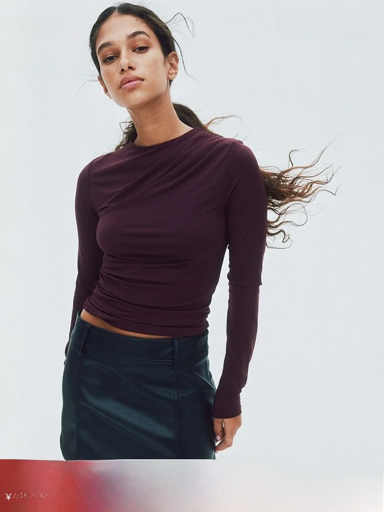 

H&M Women's T-irt Spring 2026 New Sle Base Layer Ele Inner Wear Faionable Red Top Casual Sle Slim Fit Long Sve...