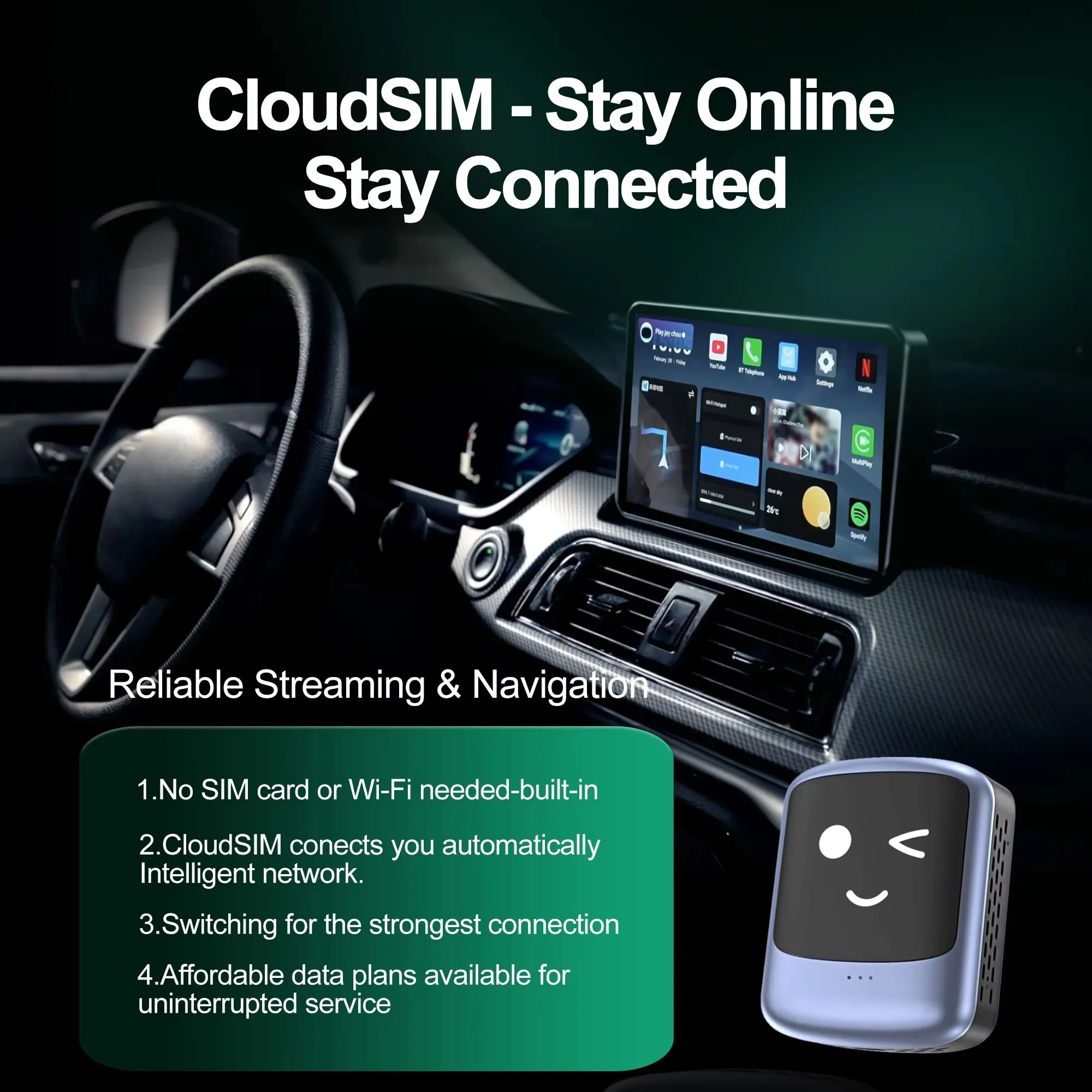 Nano AI BOX Android 13 inalámbrico Carplay Android Auto adaptador QCM6225 8 + 128G Control de voz para Netflix Play store Benz Audi Toyota