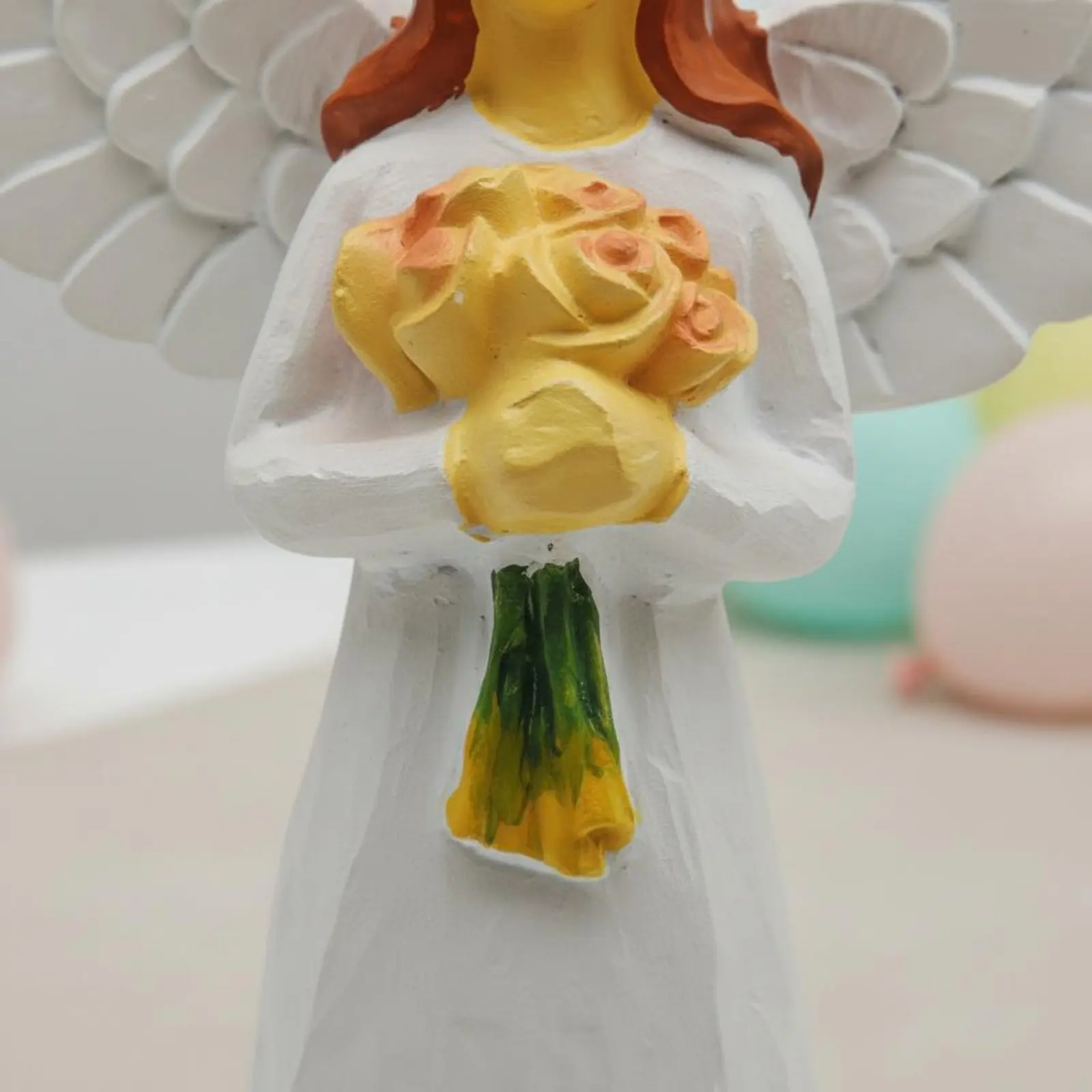 Celestial Figure Sculpture Holding Blossoms Hand-Painted House Decoration for Nurses