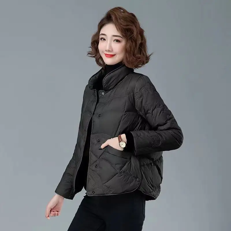 Oversized 3XL 4XL Women Autumn/Winter Jackets 2024 New Female Fashion Stand Collar Ultra Lightweight White Coat