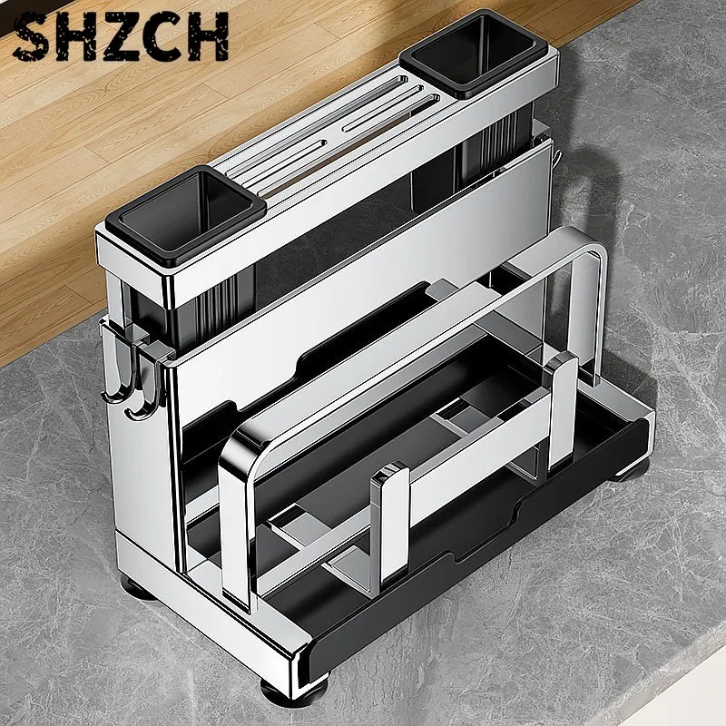 Stainless Steel All-in-One Knife Shelf with Chopstick Holder & Cutting Board Rack