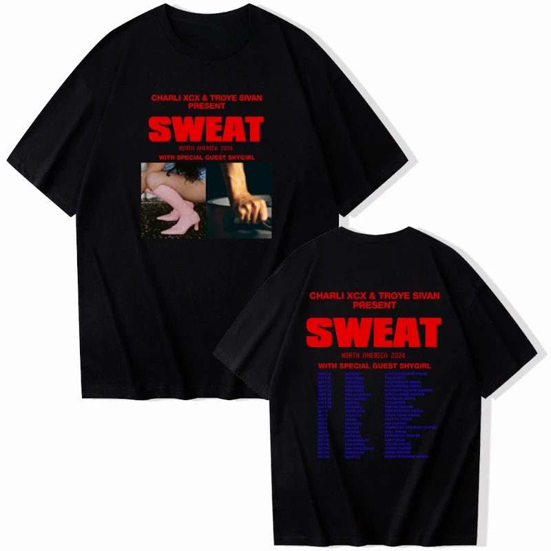 Charli XCX & Troye Sivan SWEAT Tour 2024 Summer Men's and Women's T-Shirt Flat Print Short Sleeve Crew Neck Fashion Fan T-Shirt