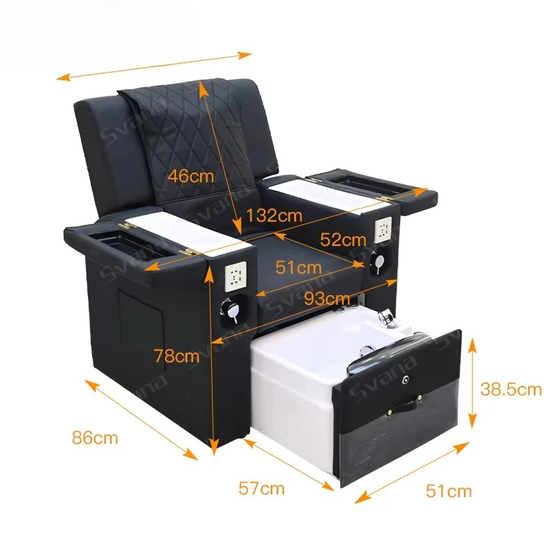 

Salon uses adjustable lounge chairs with foot spa basin