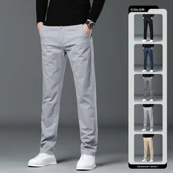 Autumn Men's Casual Pants Fashion Straight 97% Cotton Soft Business Slim Elasticity Trousers Male Clothes Pant Khaki Royal Blue